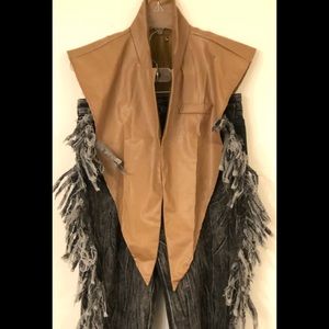 Backless Solid Pu Leather Lapel Cardigan